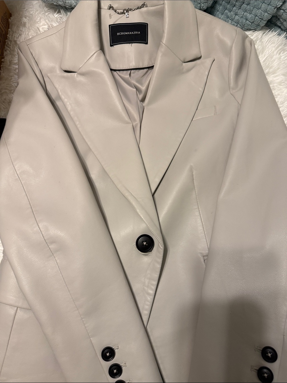 BCBGMaxAzria Light Cream Faux Leather Blazer